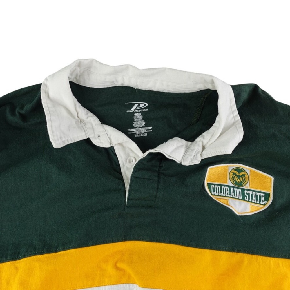 Colorado State Rams Rugby Shirt Mens 2XL Green Gold White Long Sleeve ProPlayer